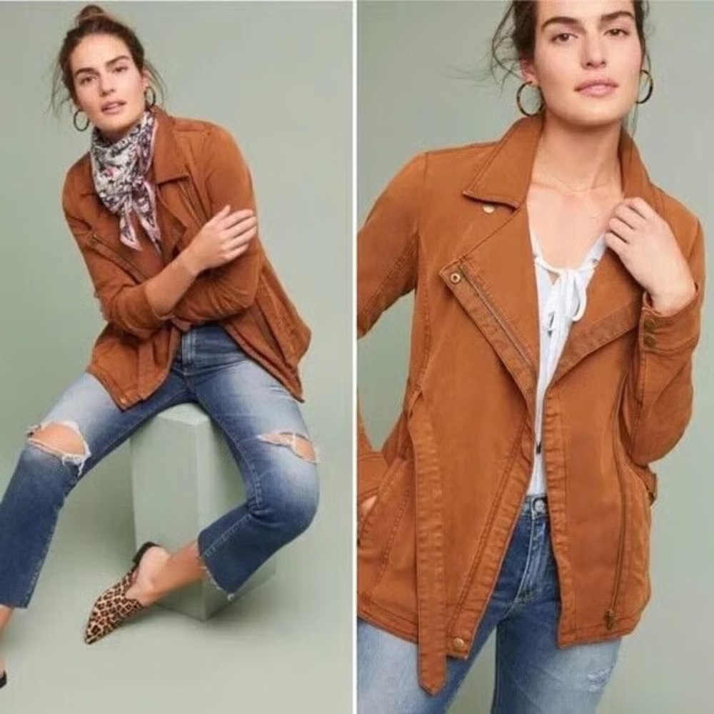 Anthropologie M Brown Everyday Belted Moto Jacket Trench Coat